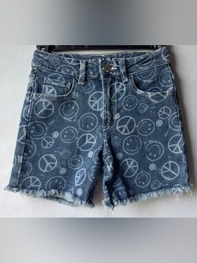 Justice Blue Denim Shorts with White Peace & Smile Print